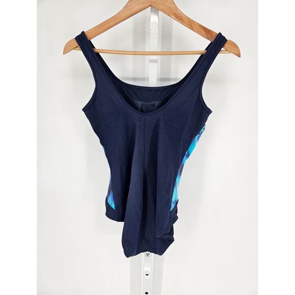 Lands End Womens Sz 6P Petite One Piece Swimsuit Athletic Blue Black Print - Picture 3 of 5